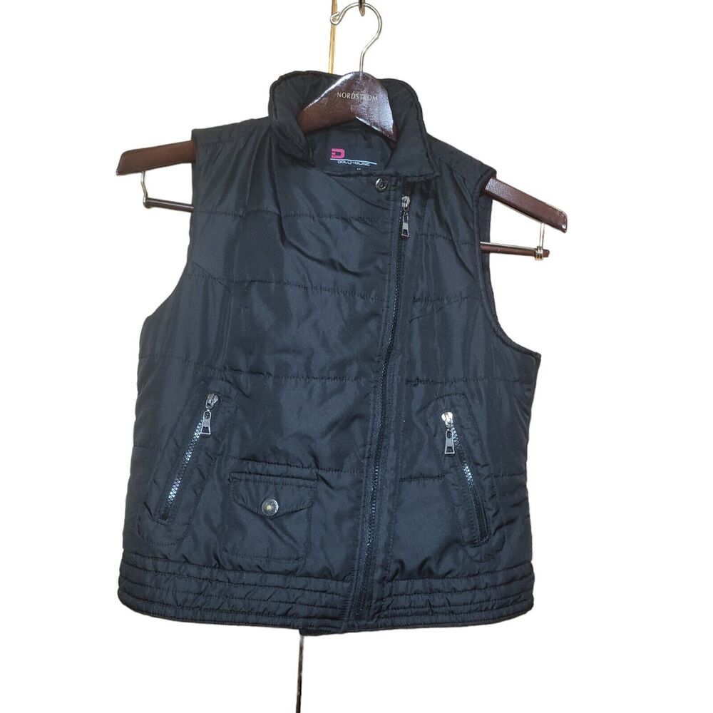 Dollhouse Womens Medium Outerwear Puffer Vest Black Lined Faux Snakeskin Pattern